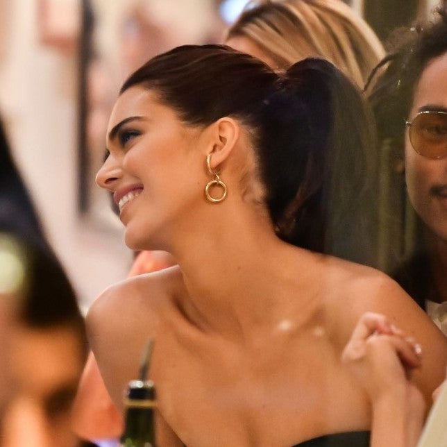 Kendall Jenner wears Lady Grey Latch Earrings during NYFW