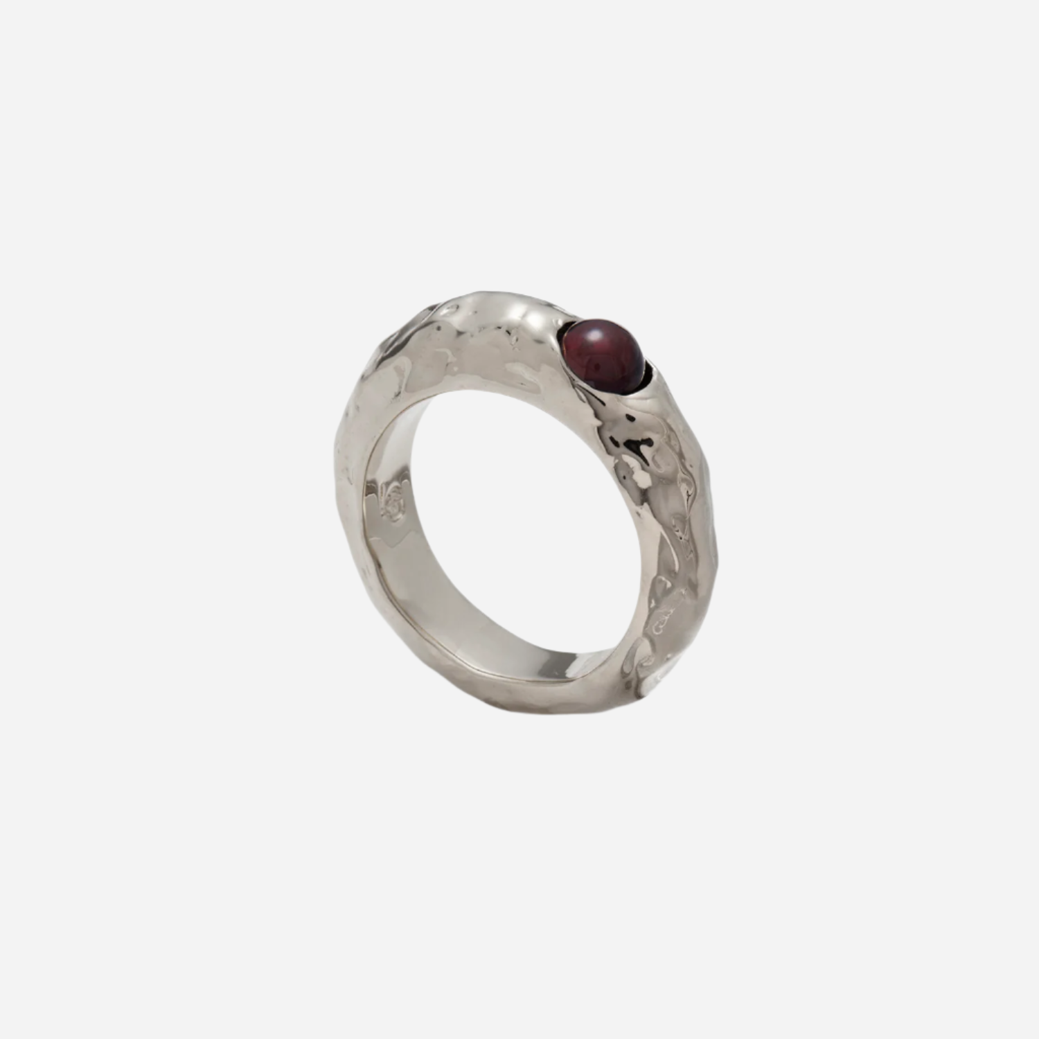 Garnet Pebble Ring in Silver