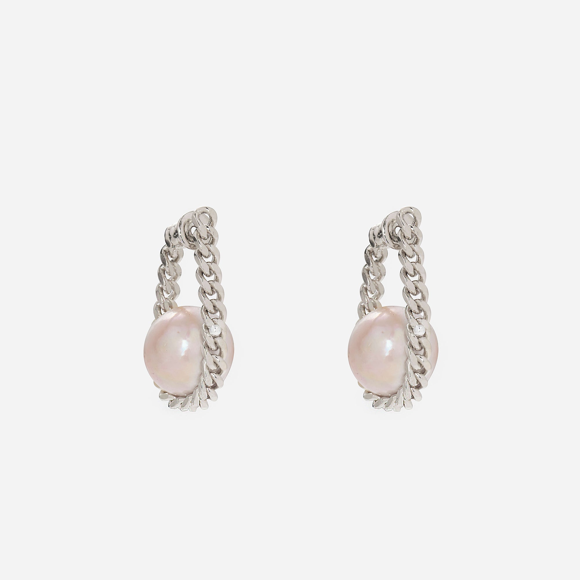 Pearl Cradle Earrings in Silver