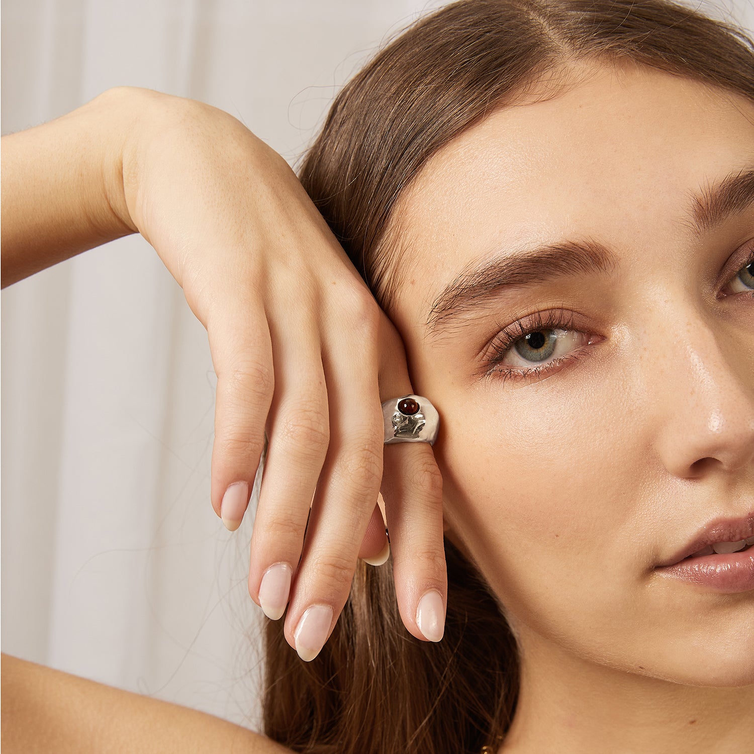 Garnet Rock Ring in Silver