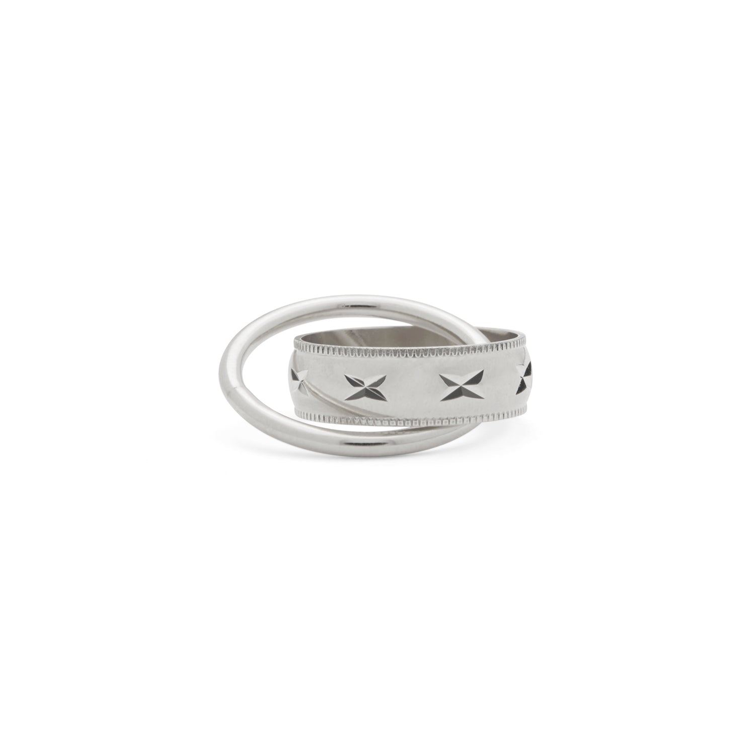 Diamond Cut Interlock Ring in Silver