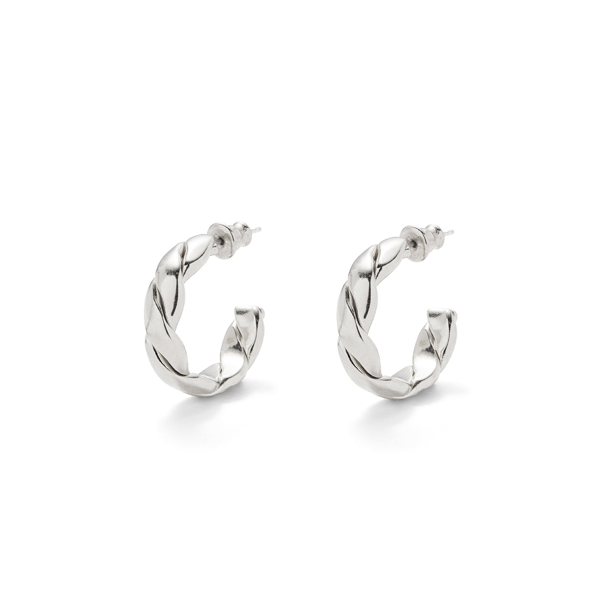 Lady Grey Small Braid Hoops in Silver