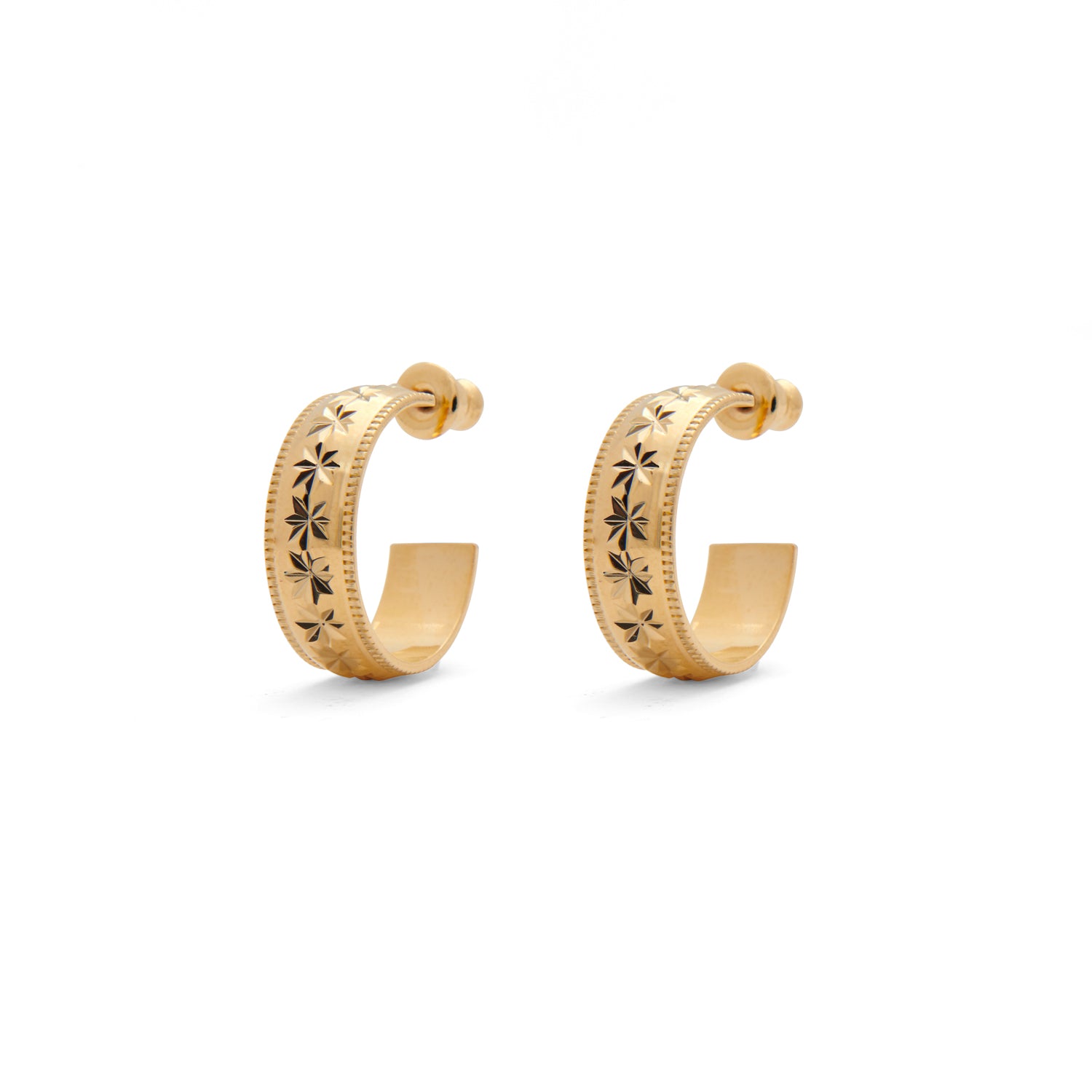 Star Diamond Cut Hoops in Gold