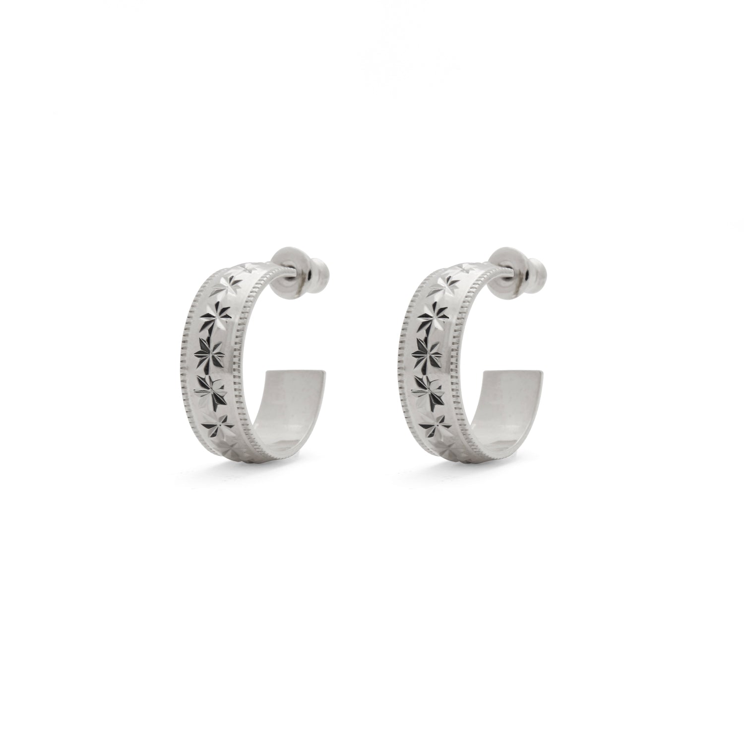 Star Diamond Cut Hoops in Silver