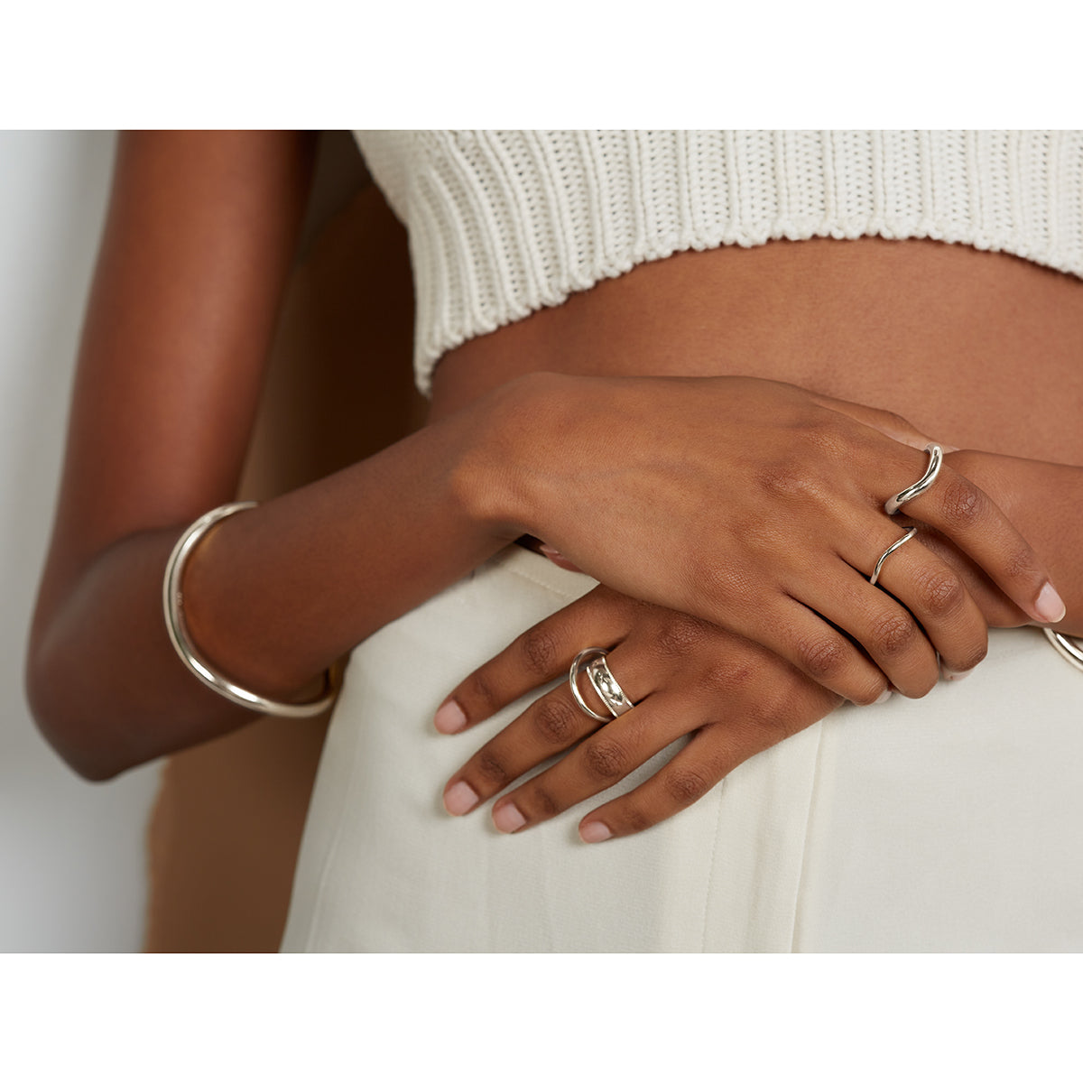 Diamond Cut Interlock Ring in Silver