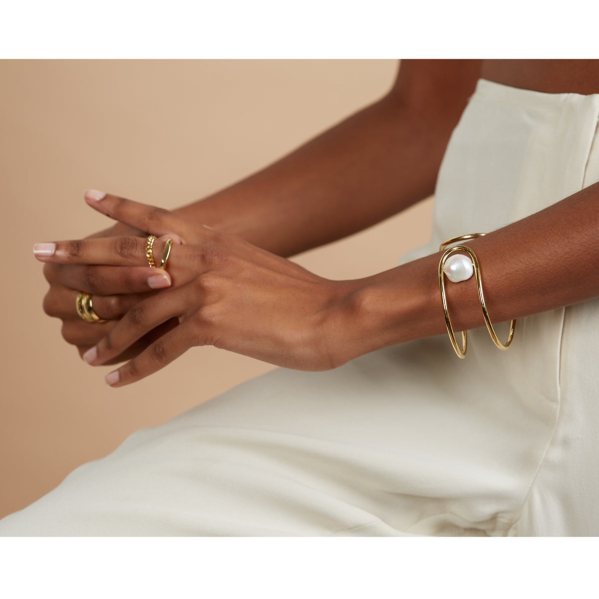 Pearl Swerve Cuff in Gold