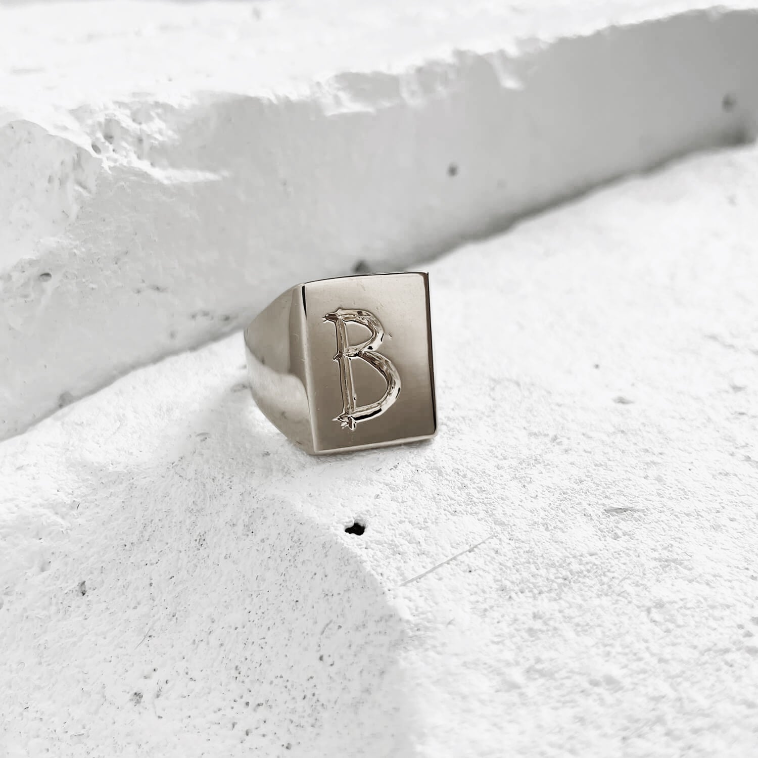 Scrawled Initial Ring in Silver B