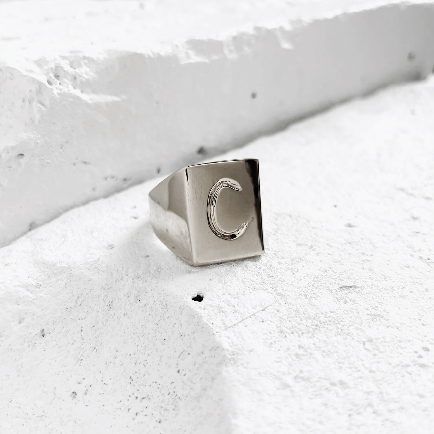 Scrawled Initial Ring in Silver C