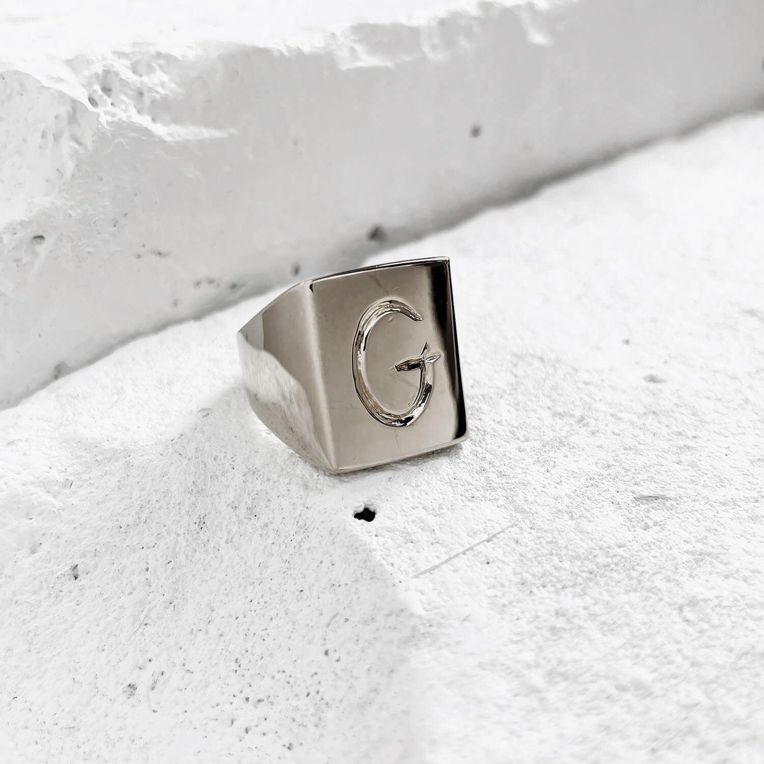 Scrawled Initial Ring in Silver G