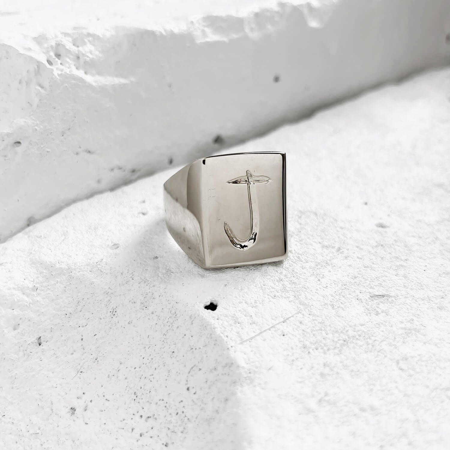 Scrawled Initial Ring in Silver J