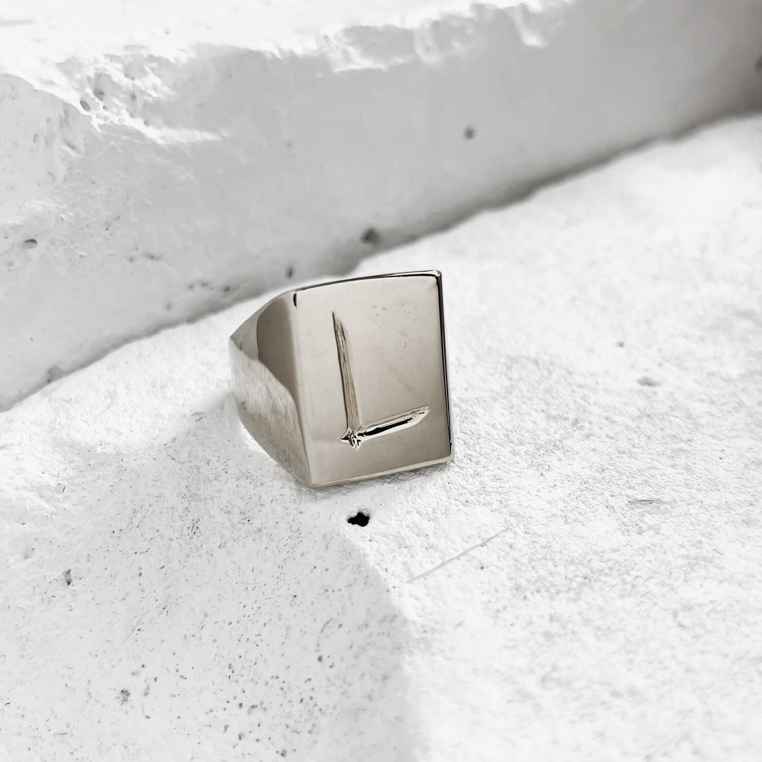 Scrawled Initial Ring in Silver L