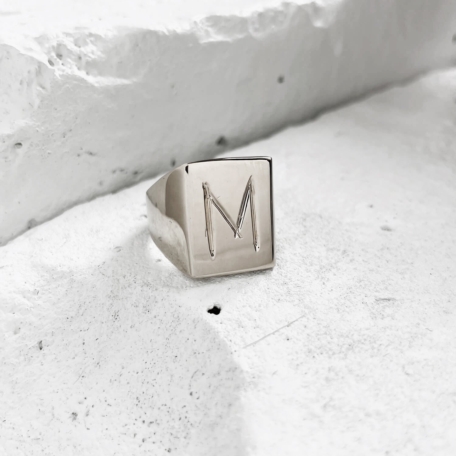 Scrawled Initial Ring in Silver M