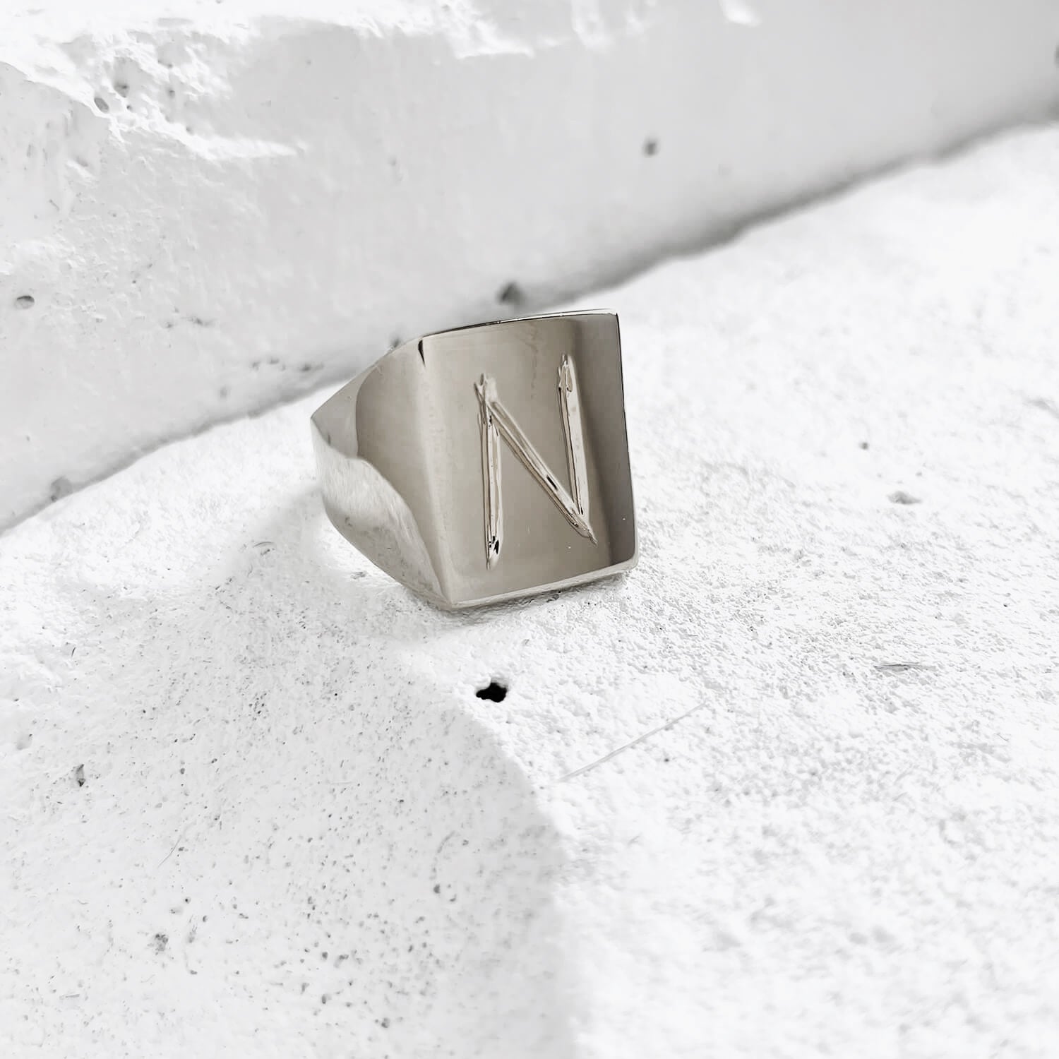 Scrawled Initial Ring in Silver N