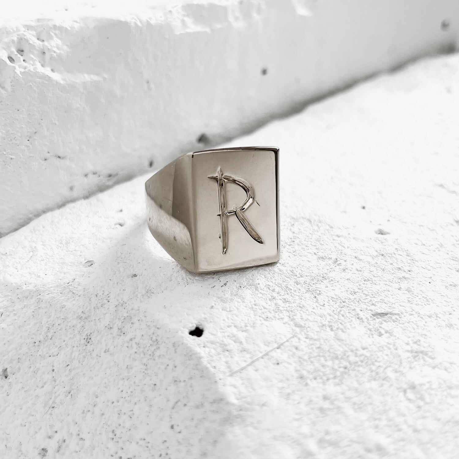 Scrawled Initial Ring in Silver R