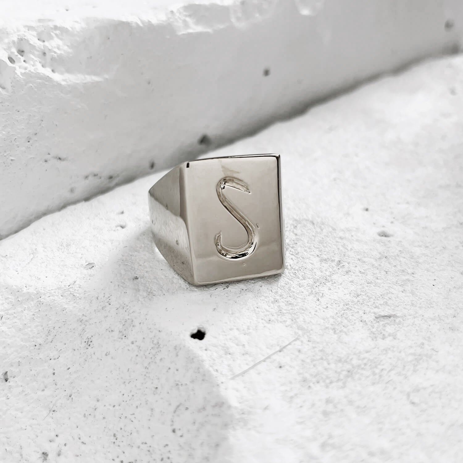 Scrawled Initial Ring in Silver S