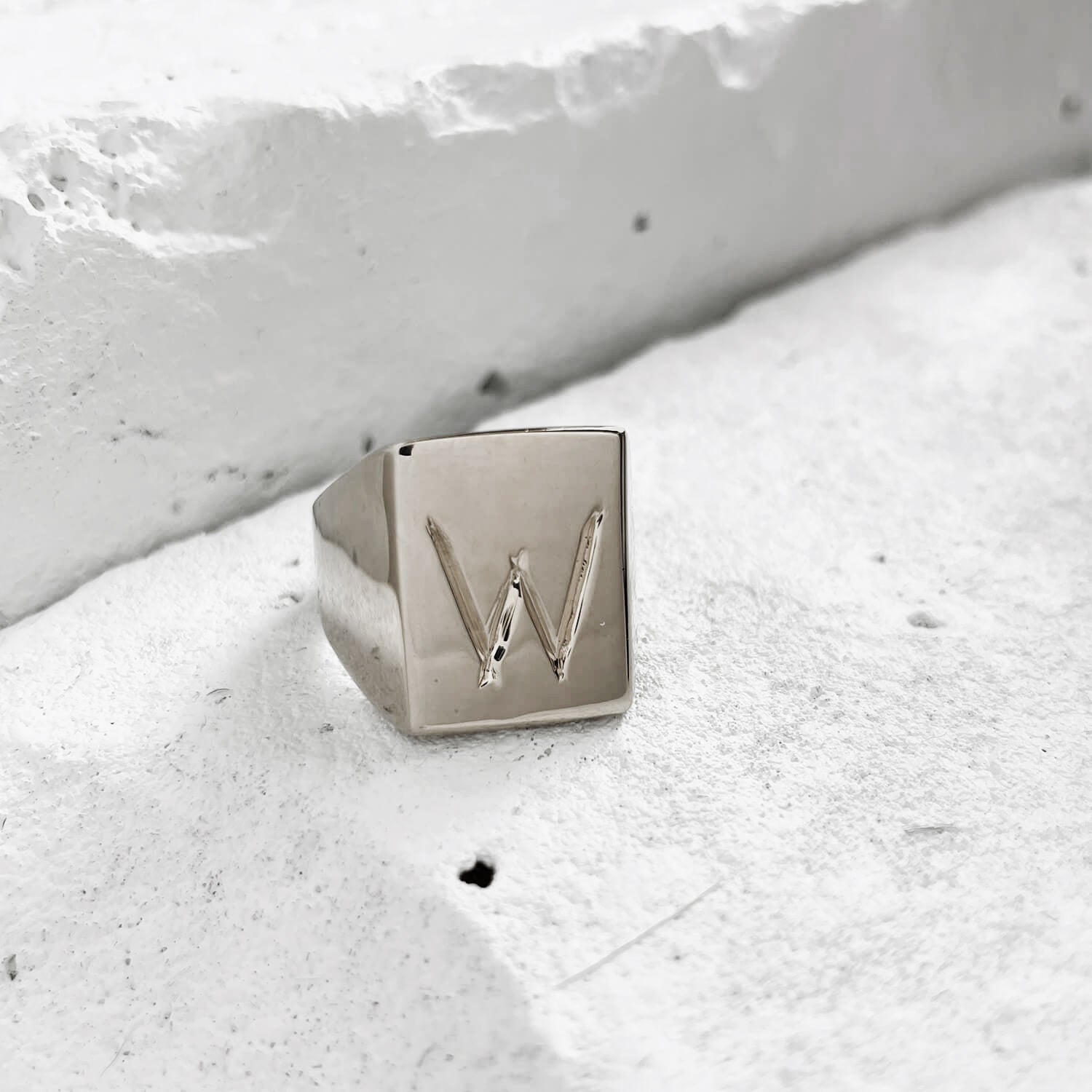 Scrawled Initial Ring in Silver W