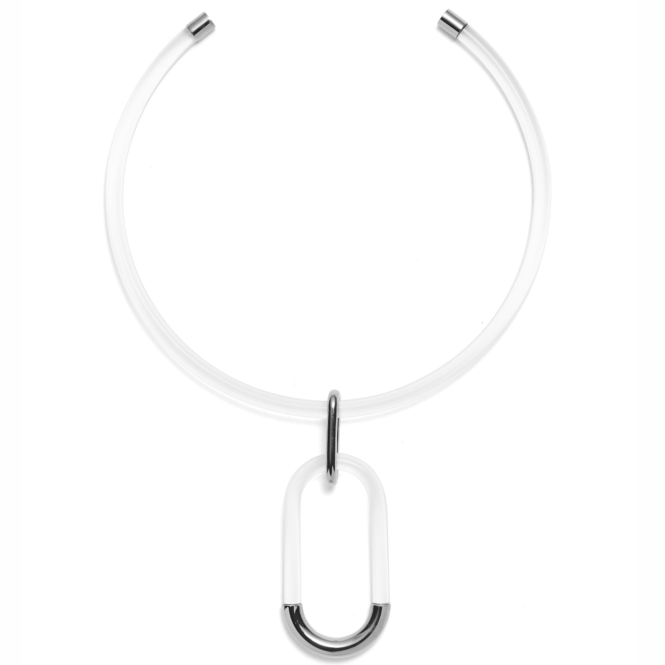 Lady Grey Jewelry Lucite Link Collar in Rhodium and Clear