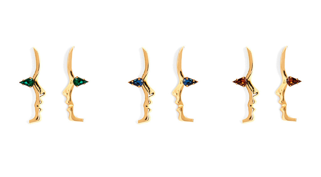 Mini Emerald Crystal Silhouette Studs in Gold