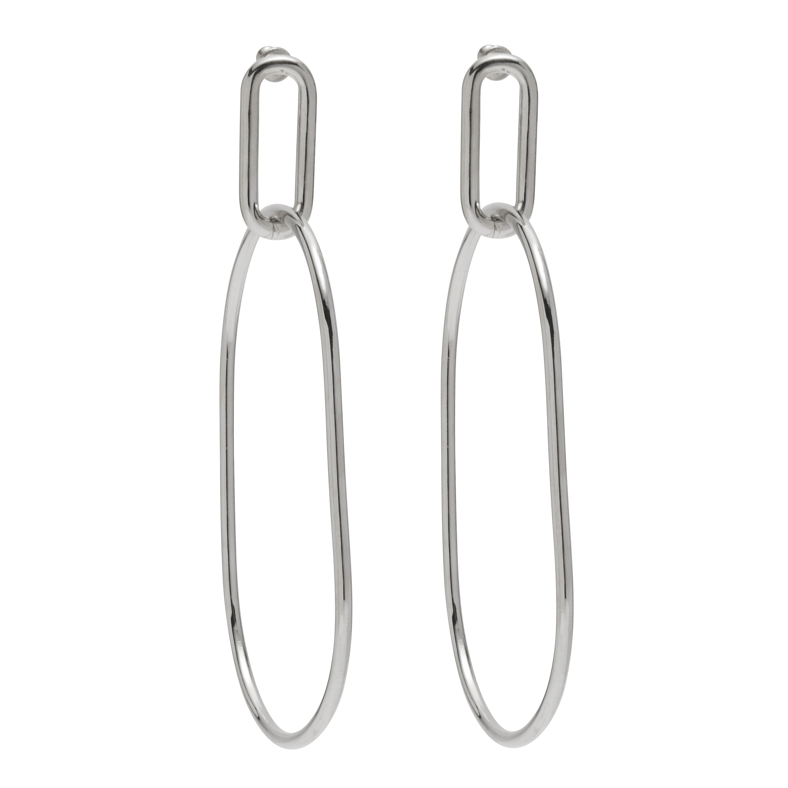 Lady Grey Jewelry Oval Link Hoops in Rhodium