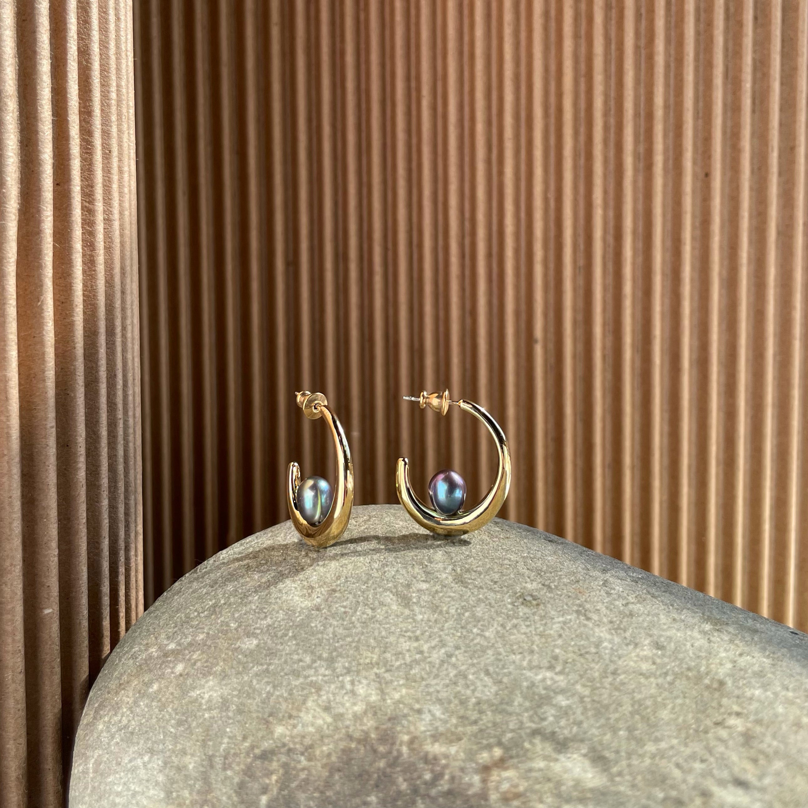 Pearl Lair Hoops in Gold