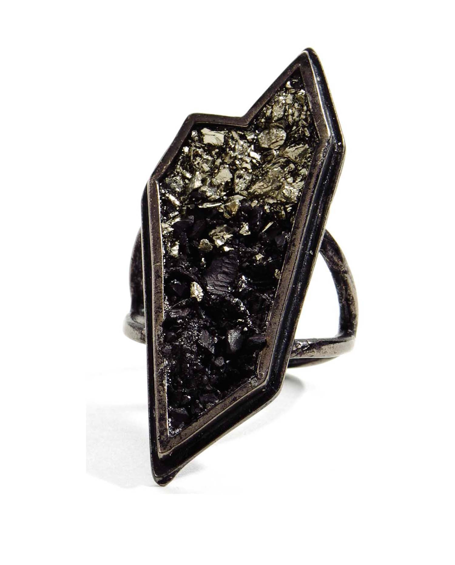 Spear Ring in Gunmetal with Pyrite and Jet